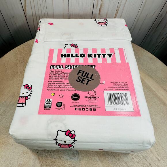 Hello Kitty 2024 100% Cotton 4 Piece Full Sheet Set NWT OEKO TEX Sanrio Pink - Picture 8 of 14